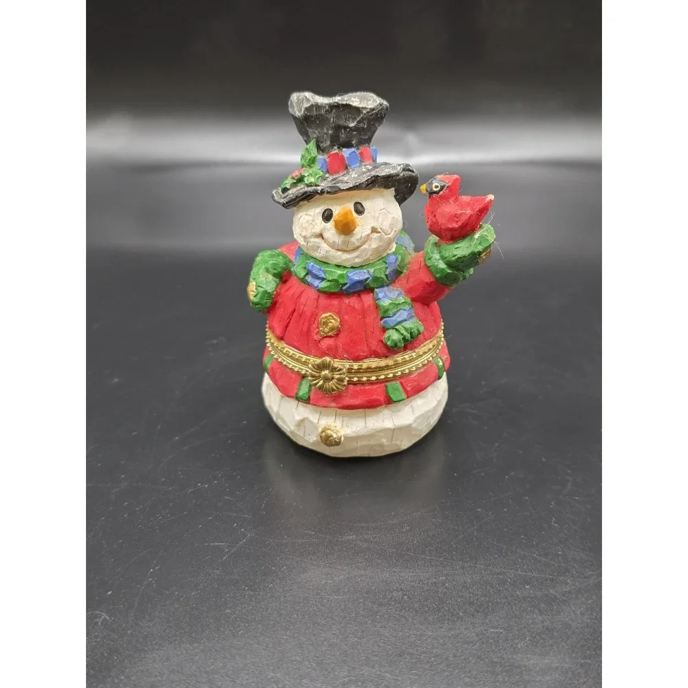 Snowman Trinket Box Resin Red Felt Lined Interior Ranger‎ International